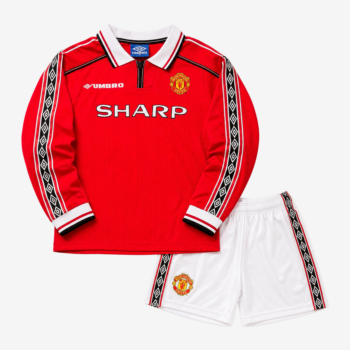 Manchester United Retro Home 98/99 Kids Long Sleeve Shirt Kit