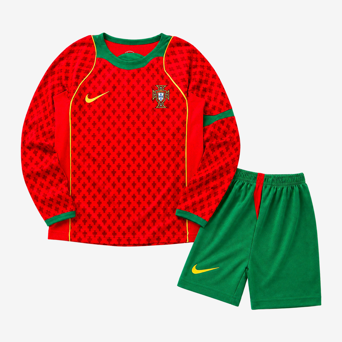 Portugal Retro Home 2004 Kids Long Sleeve Shirt Kit