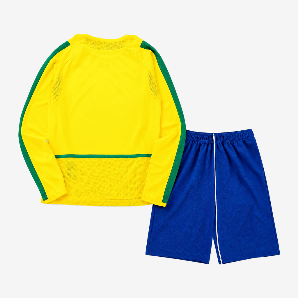 Brazil Retro Home 2002 Kids Long Sleeve Shirt Kit