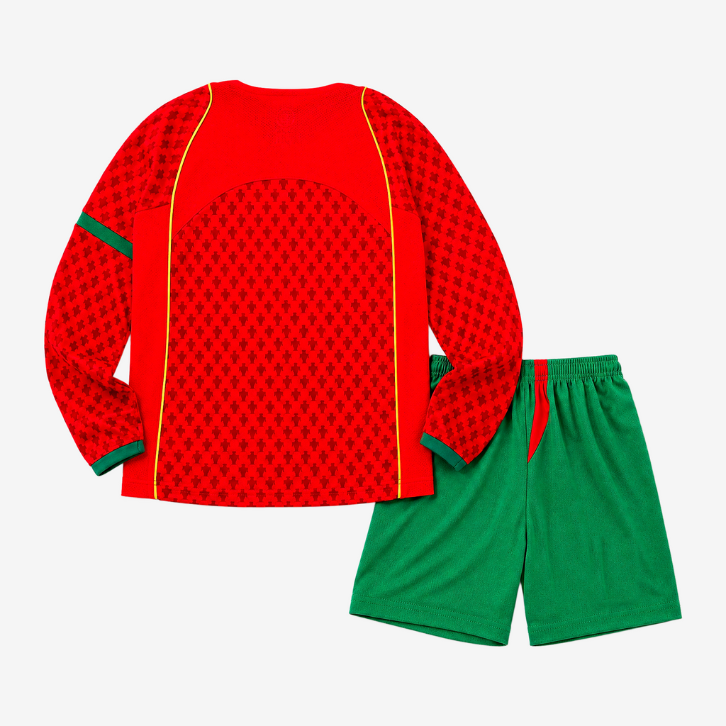 Portugal Retro Home 2004 Kids Long Sleeve Shirt Kit