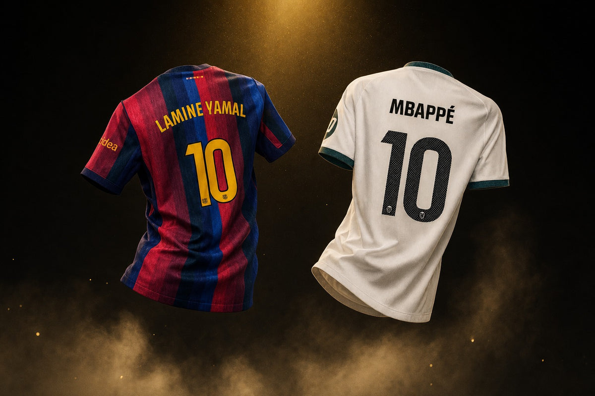 Two shirt backs printed with names and the number 10